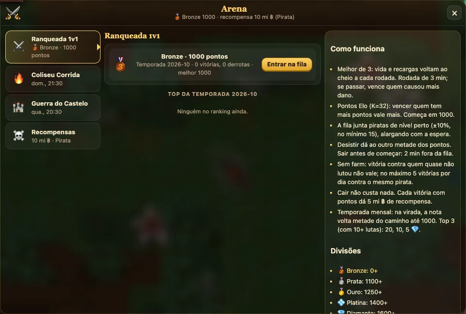 Janela da Arena com a ranqueada 1v1